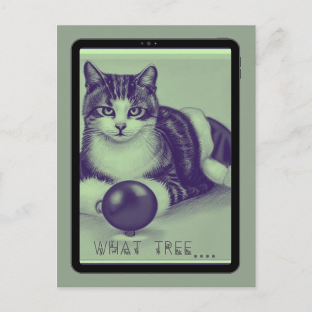 Katze, "Welcher Baum?" Postkarte (Vorderseite)