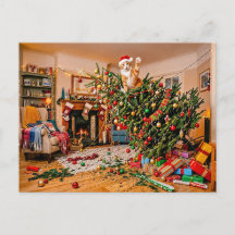 Katze winkt vom Weihnachtsbaum