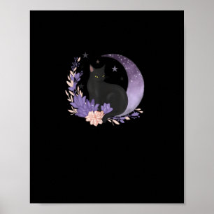 Katze Witchy Mond Blumen Pastel Goth Goblincore Poster