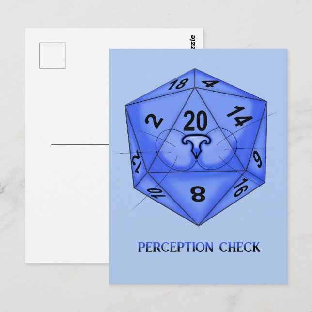 Katze. Würfel 20. Karo der Wahrnehmung Postkarte (Vorne/Hinten)