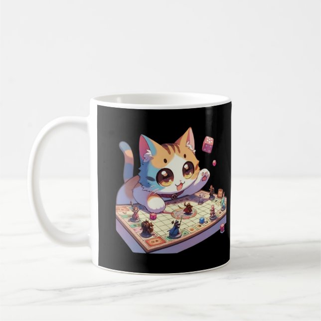 Katze würfelt Tischspiel Kaffeetasse (Links)