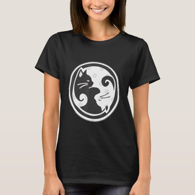 Katze Ying Yang T-Shirt (Vorderseite)