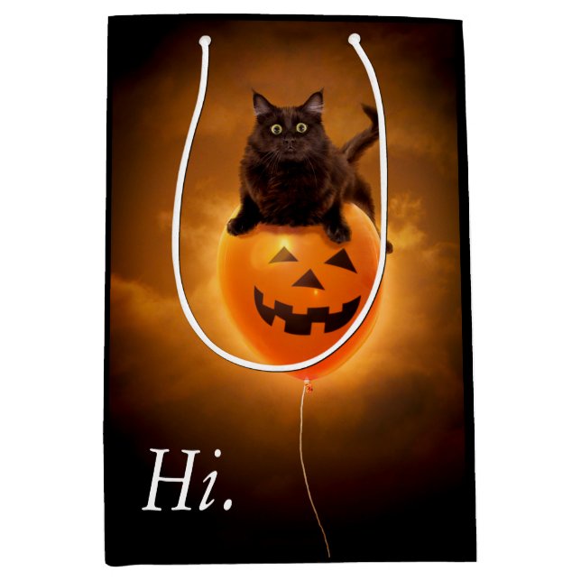 Katze zu Halloween-Ballon Mittlere Geschenktüte (Vorderseite)
