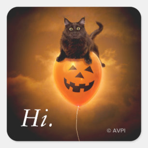 Katze zu Halloween-Ballon Quadratischer Aufkleber