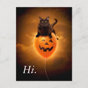 Katze zu Halloween Balloon Einladungspostkarte