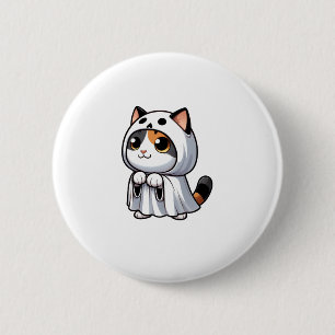 Katze zu Halloween in Ghost-Kostüm Button