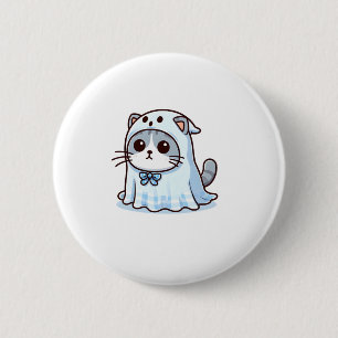 Katze zu Halloween in Ghost-Kostüm Button