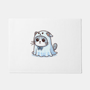 Katze zu Halloween in Ghost-Kostüm Fußmatte