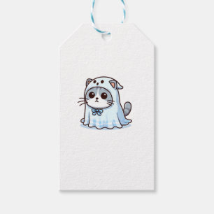 Katze zu Halloween in Ghost-Kostüm Geschenkanhänger