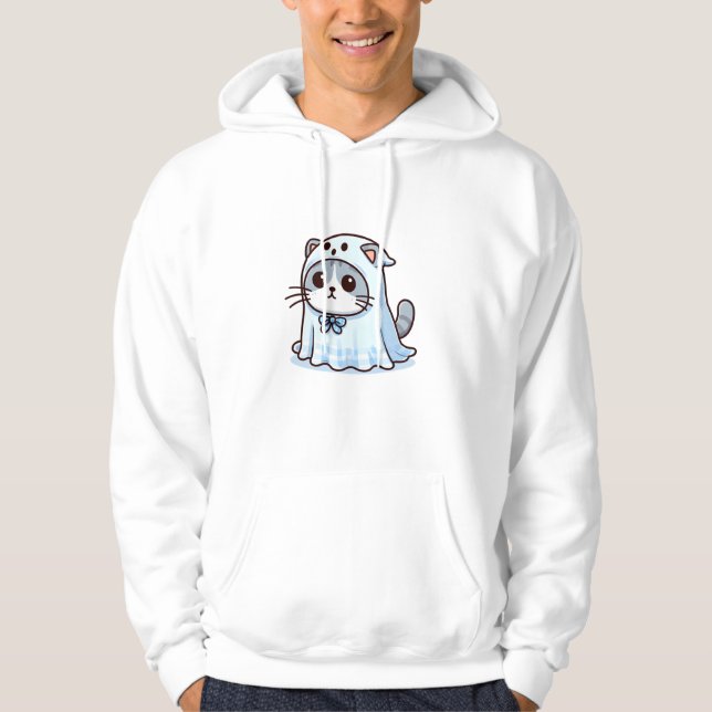 Katze zu Halloween in Ghost-Kostüm Hoodie (Vorderseite)