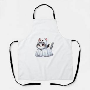 Katze zu Halloween in Ghost-Kostüm Schürze