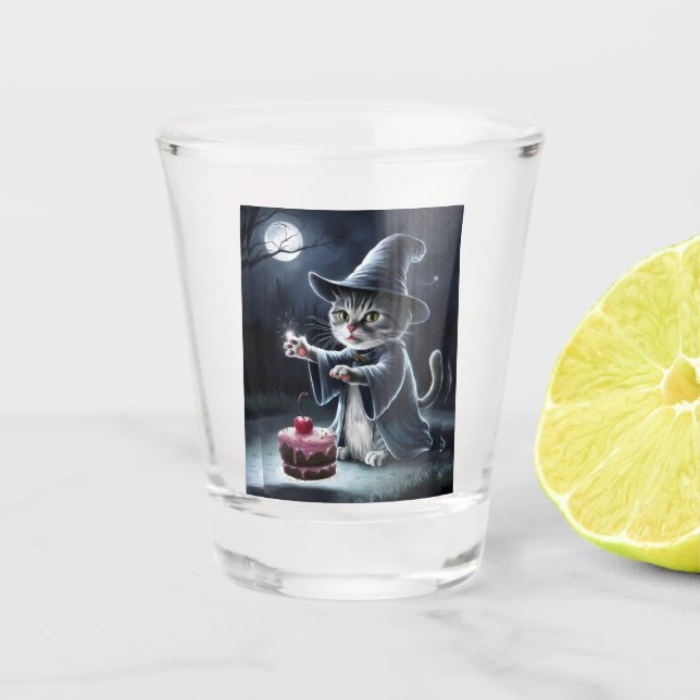 Katze zu Halloween. Schnapsglas (Vorderseite)