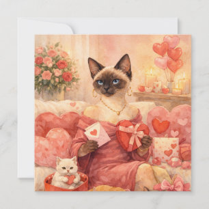 Katze zum Valentinstag mit roter Rose Feiertagskarte
