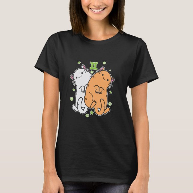 Katze Zwillinge Sternzeichen T-Shirt (Vorderseite)
