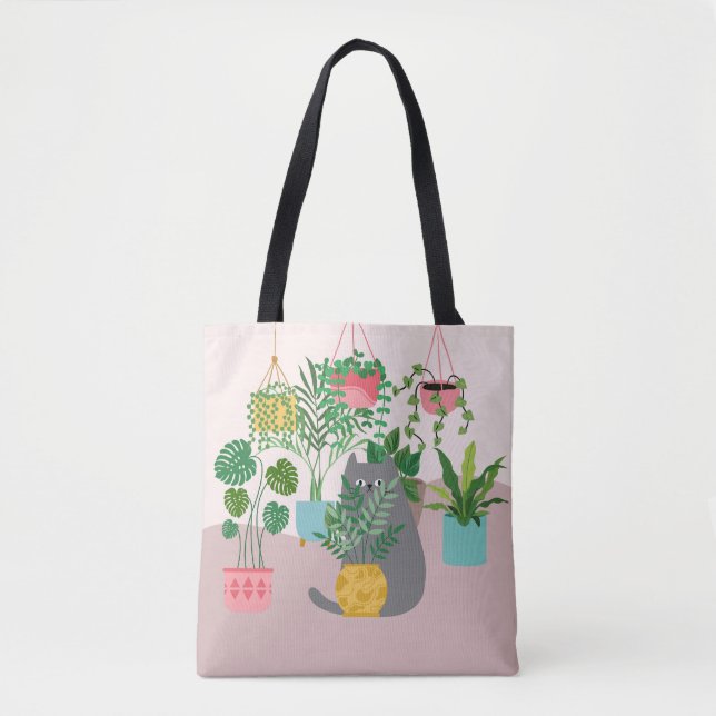 Katze zwischen Pflanze Funny Tasche (Vorderseite)