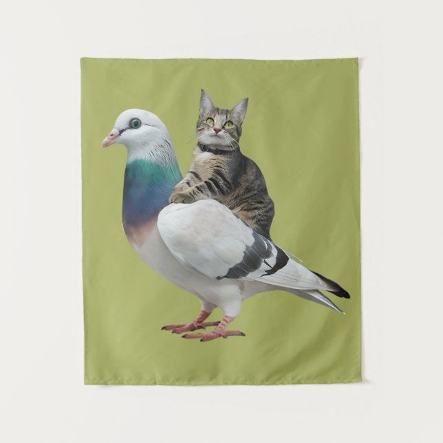 Katze zwischen Tauben Wandteppich (Vorderseite)