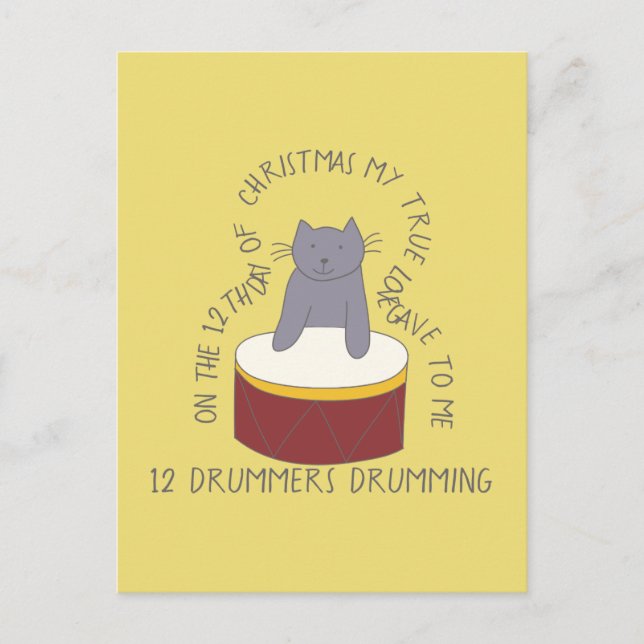 Katze Zwölfter Tag 12 Drummer Schmeicheln Weihnach Postkarte (Vorderseite)