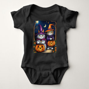 Katzen als Hexen Niedliches Halloween Baby Strampler