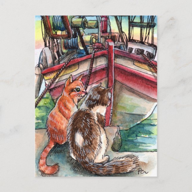 Katzen am Dock Postkarte (Vorderseite)
