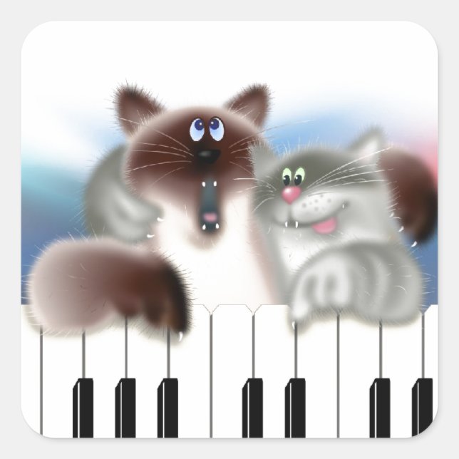 Katzen am Klavier Quadratischer Aufkleber (Vorderseite)