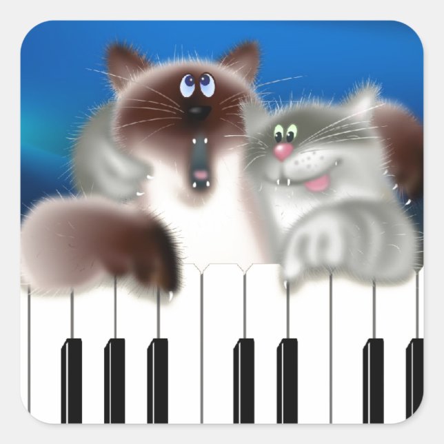 Katzen am Klavier Quadratischer Aufkleber (Vorderseite)