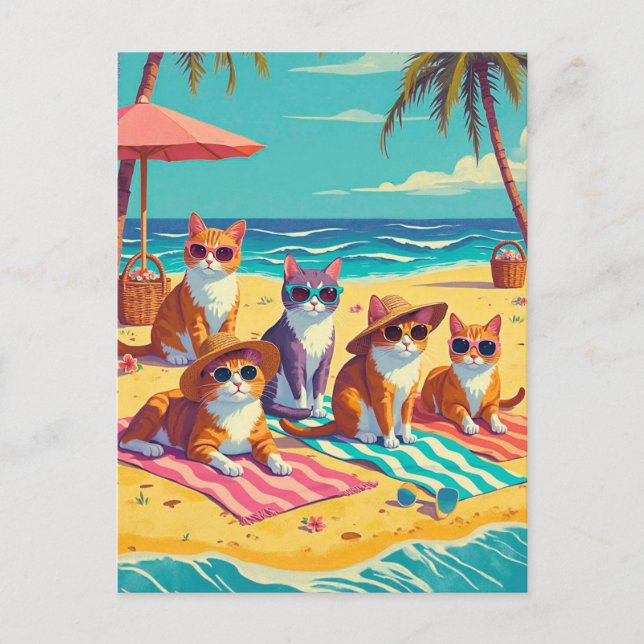 Katzen am Strand Postkarte (Vorderseite)