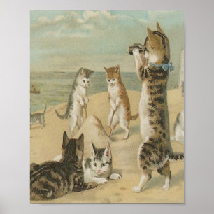 Katzen am Strand Vintag Poster