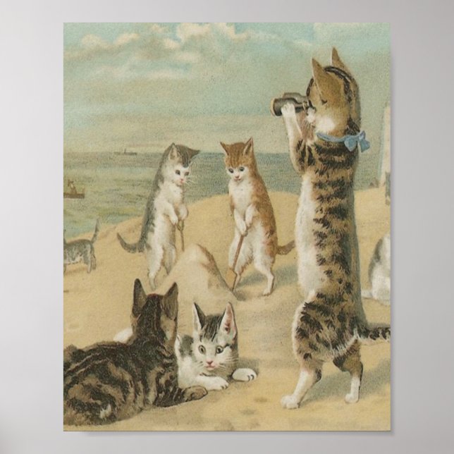 Katzen am Strand Vintag Poster (Vorne)