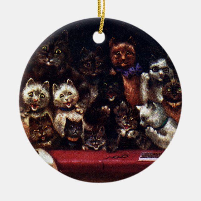 Katzen am Theater für Weihnachten Louis Wain Keramikornament (Vorne)