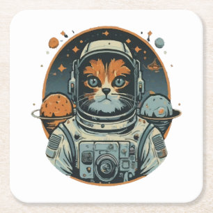 Katzen-Astronaut auf Asteroiden Rechteckiger Pappuntersetzer