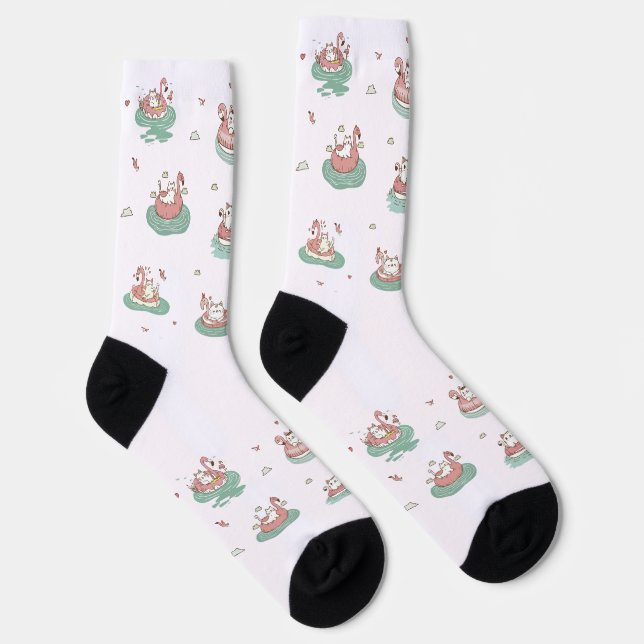 Katzen auf aufblasbaren Ringe Crew Socken (Rechts)