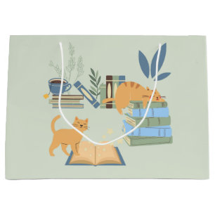 Katzen auf Büchern Große Geschenktüte