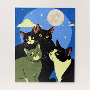 Katzen auf dem Kessel unter Vollmond
