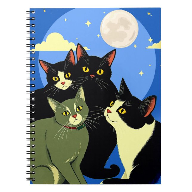 Katzen auf dem Kessel unter Vollmond Notizblock (Vorderseite)