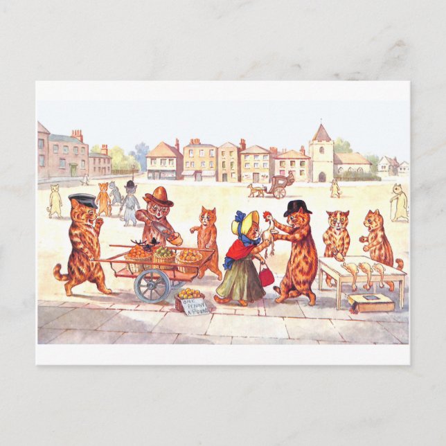 Katzen auf dem Marktplatz von Louis Wain Postkarte (Vorderseite)