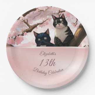 Katzen auf einem Kirschblossom | Benutzerdefiniert Pappteller