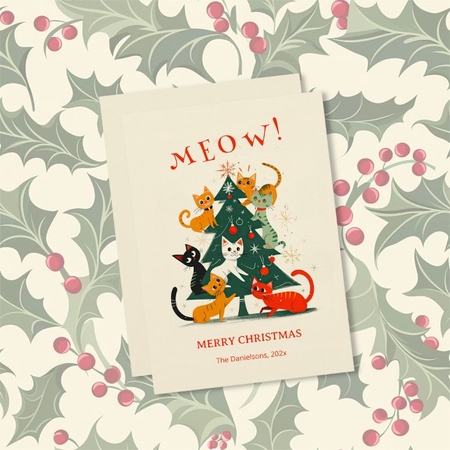 Katzen auf einem Weihnachtsbaum Feiertagskarte (Cats on a Christmas Tree Holiday Card (flat))