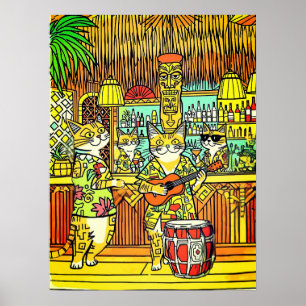 Katzen auf einer Inselferien in einer Tiki-Bar Poster