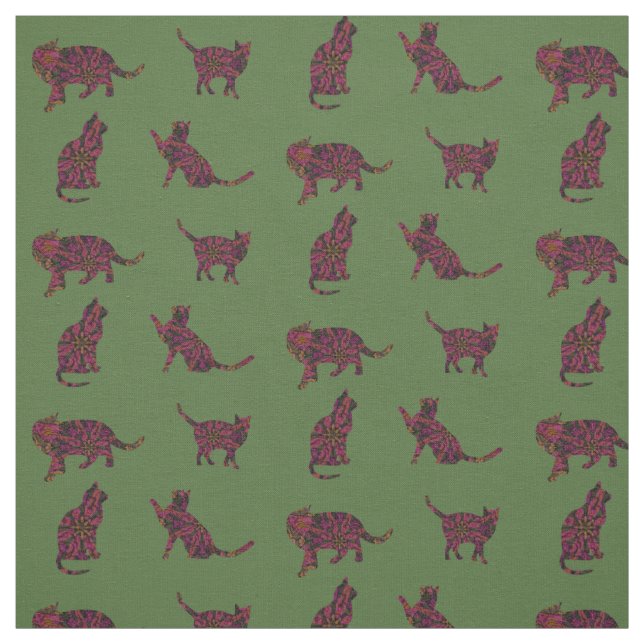Katzen auf Grün Stoff (Muster)
