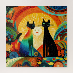 Katzen auf hellem und farbenfrohem Hintergrund,