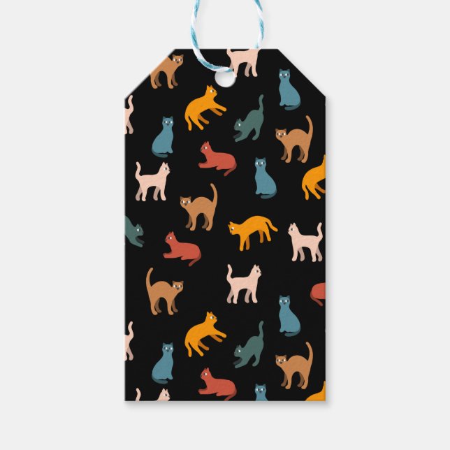 Katzen auf schwarz geschenkanhänger (Vorderseite)