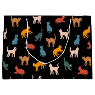 Katzen auf schwarz große geschenktüte