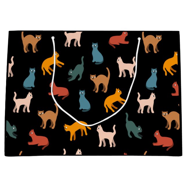 Katzen auf schwarz große geschenktüte (Vorderseite)