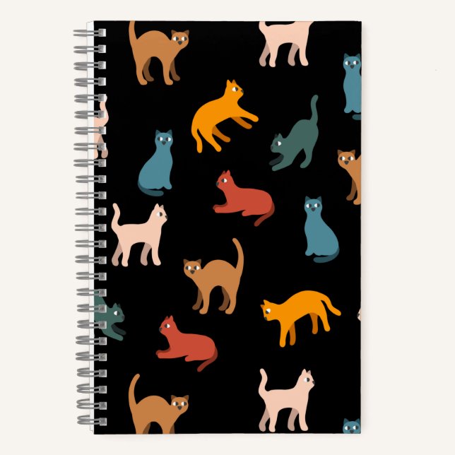 Katzen auf schwarz notizbuch (Vorderseite)