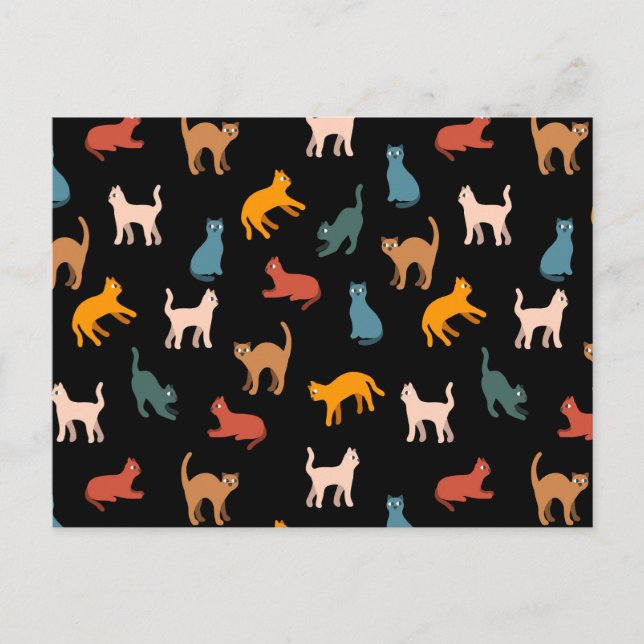 Katzen auf schwarz postkarte (Vorderseite)