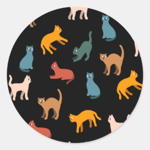 Katzen auf schwarz runder aufkleber
