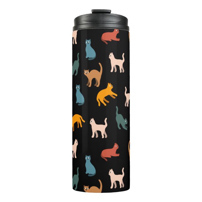 Katzen auf schwarz thermosbecher (Vorderseite)