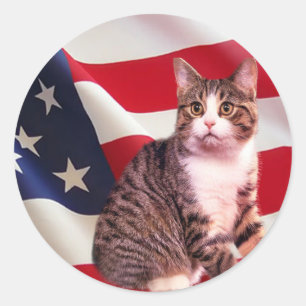 Katzen-Aufkleber ganz amerikanisch Runder Aufkleber