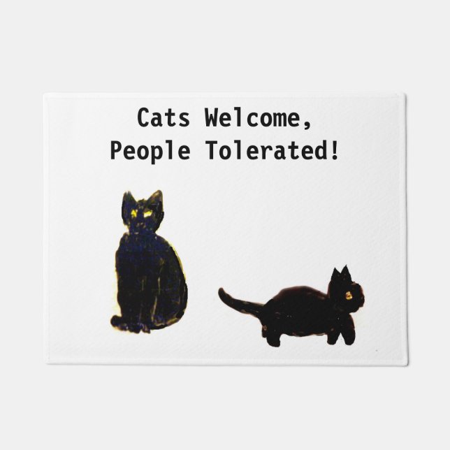 Katzen begrüßen Leute zugelassene schwarze Fußmatte (Vorderseite)