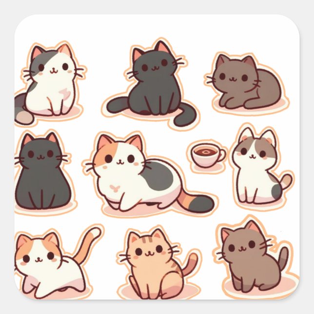 Katzen bei Katzen Quadratischer Aufkleber (Vorderseite)